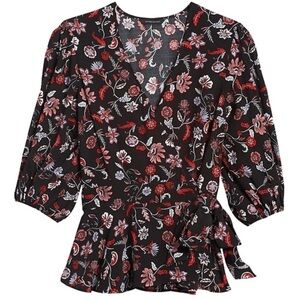 Banana Republic Print Peplum Top in Black Paisley